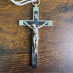 Metal Crucifix Silver Tone and Black Pendant Catholic Christianity Italy